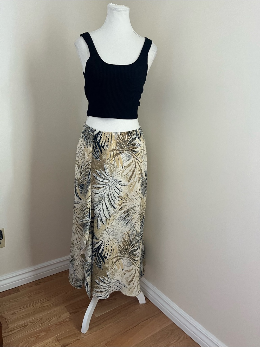 Tropical Print Maxi Skirt in Beige, Cream & Black - Picture 1 of 8